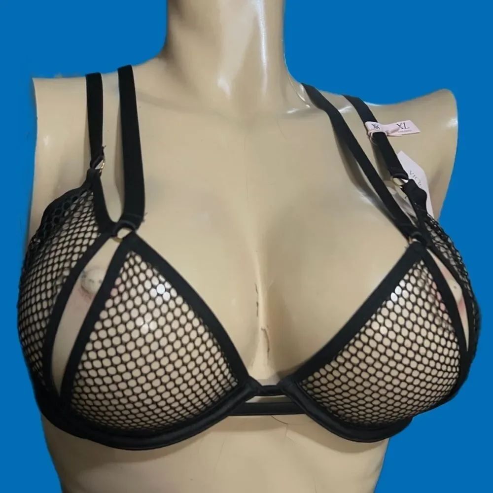 Victoria's Secret LUXE Very Sexy Low cut demi strappy mesh bra black Xlarge